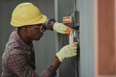 Professional air conditioning engineer at work in the UK